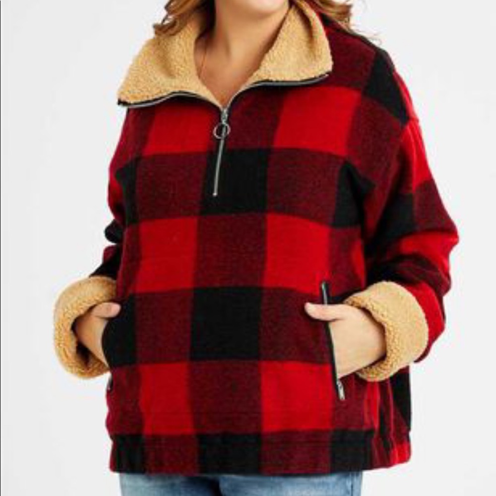 Buffalo Plaid Sherpa Quarter Zip